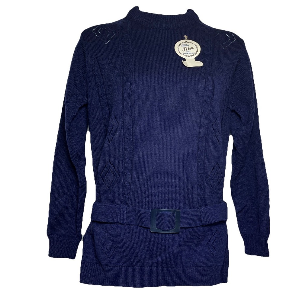 Vintage‎ Risa NWT Women's Size M 1950s Belted Blue Sweater